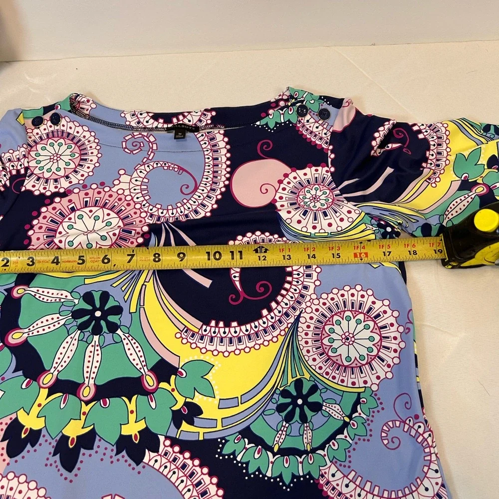 TALBOTS Jersey Shift Dress Spiral Paisley 3/4 sleeve‎ knee length Women’s Medium - Picture 9 of 10